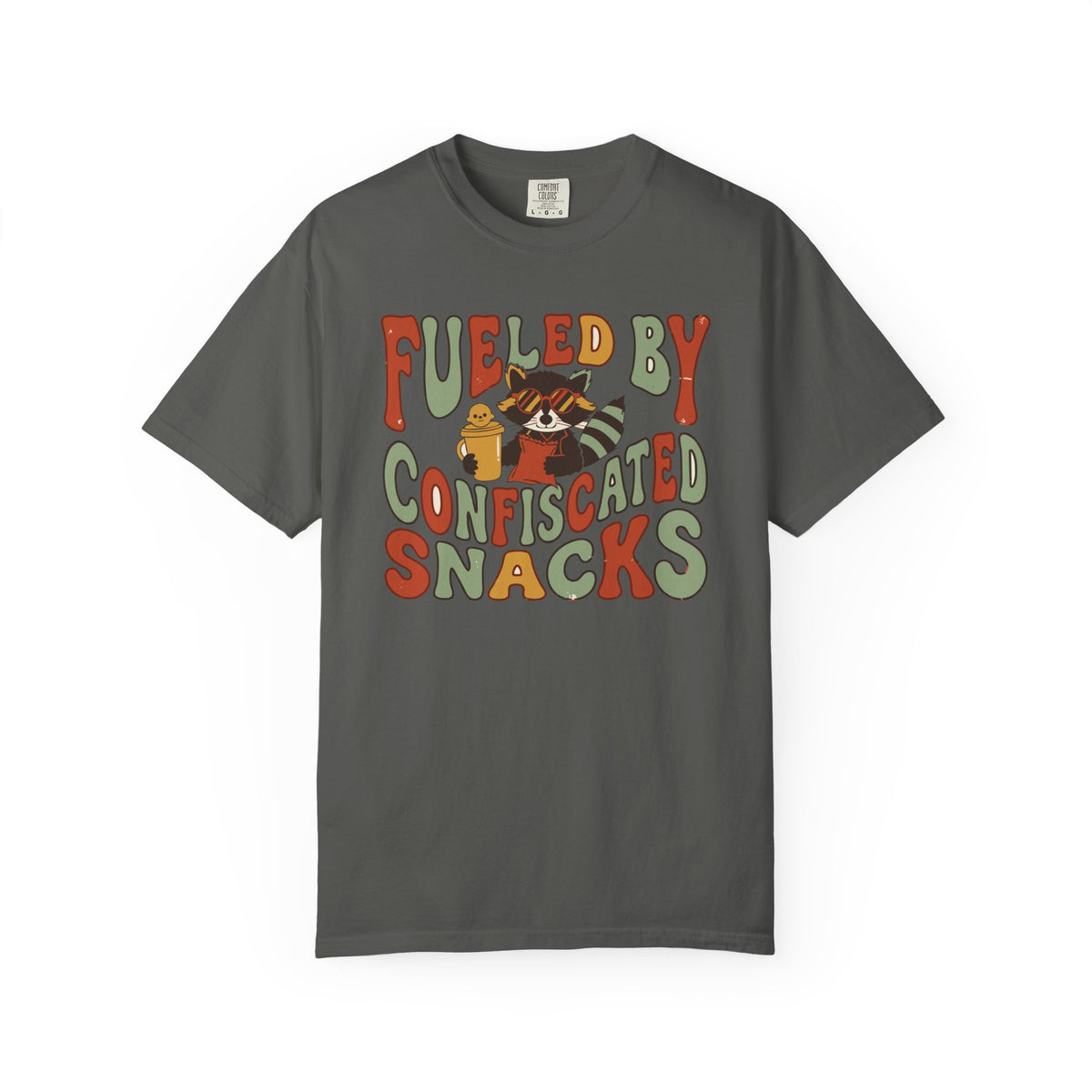 Fueled By Confiscated Snacks Raccoon Mom Shirt, Comfort Colors Funny Mom Tee, Tired Mom Gift, Mother's Day Raccoon Shirt