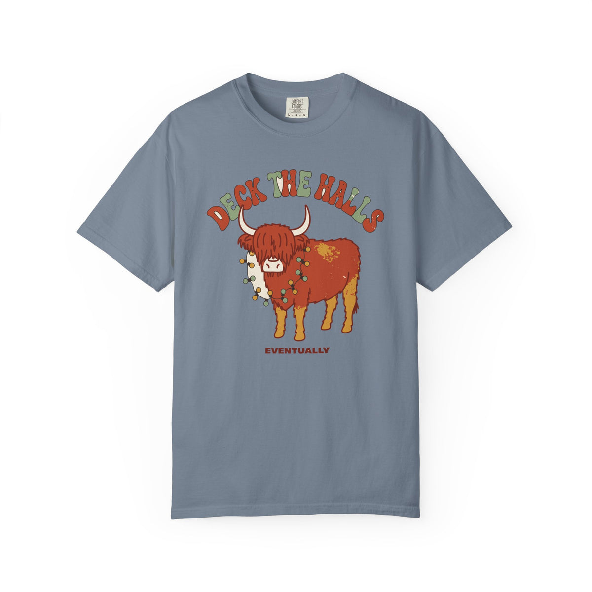 Deck The Halls Eventually Highland Cow Shirt, Comfort Colors Funny Christmas Cow Tee, Cow Lover Holiday Gift, Retro Xmas Shirt