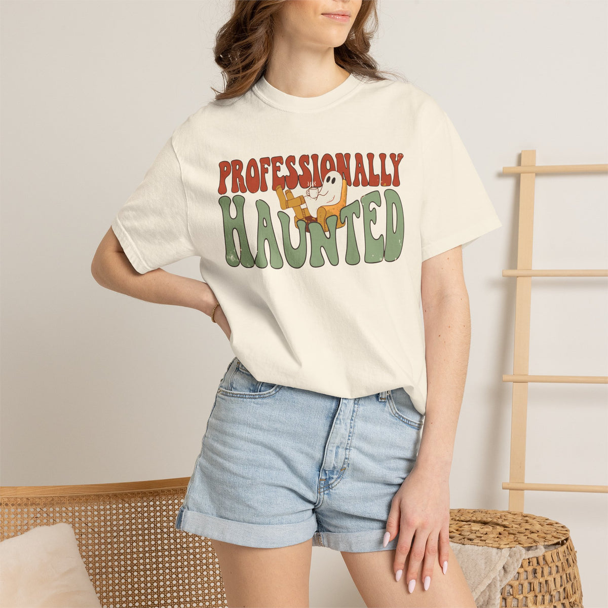Professionally Haunted Ghost Shirt, Comfort Colors Funny Halloween Tee, Cozy Ghost Gift, Retro Spooky Homebody Shirt
