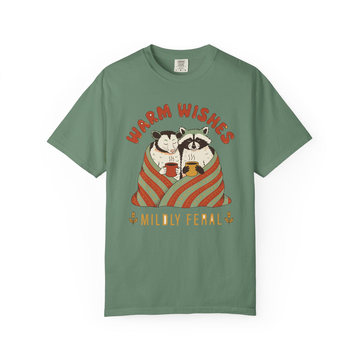 Warm Wishes Mildly Feral Shirt, Comfort Colors Funny Christmas Possum Raccoon Tee, Cozy Holiday Gift, Retro Winter Animal Shirt