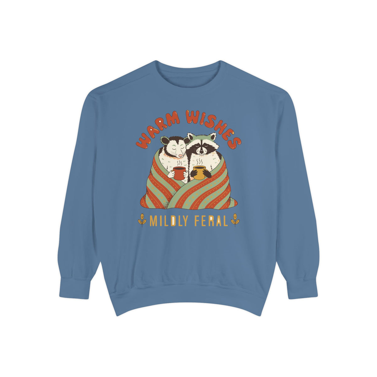 Warm Wishes Mildly Feral Sweatshirt, Comfort Colors Funny Christmas Possum Raccoon Crewneck, Cozy Holiday Gift, Retro Winter Animal Shirt