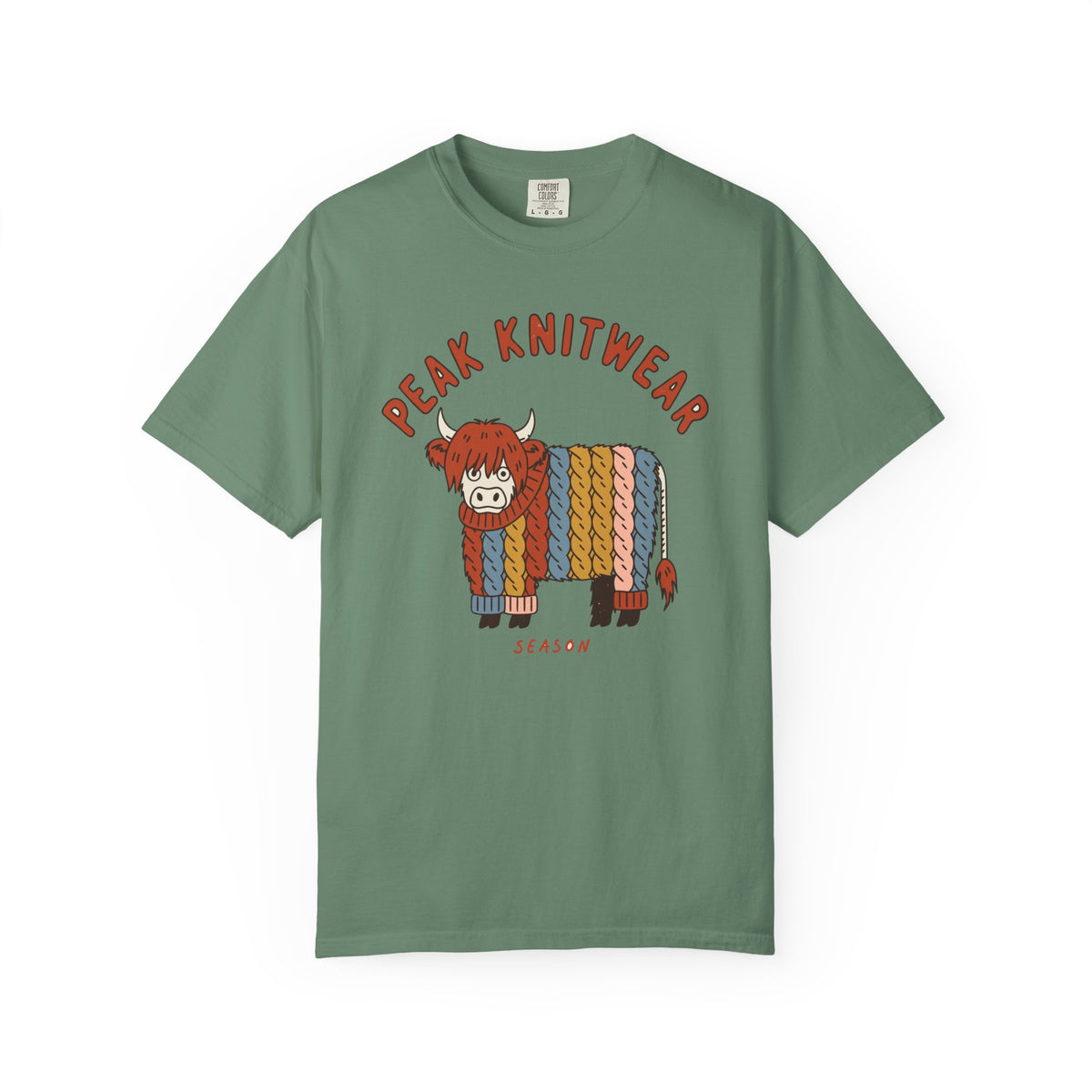 Highland Cow Comfort Colors Shirt, Peak Knitwear Season, Cable Knit Cottagecore Tee, Autumn Fashion Gift