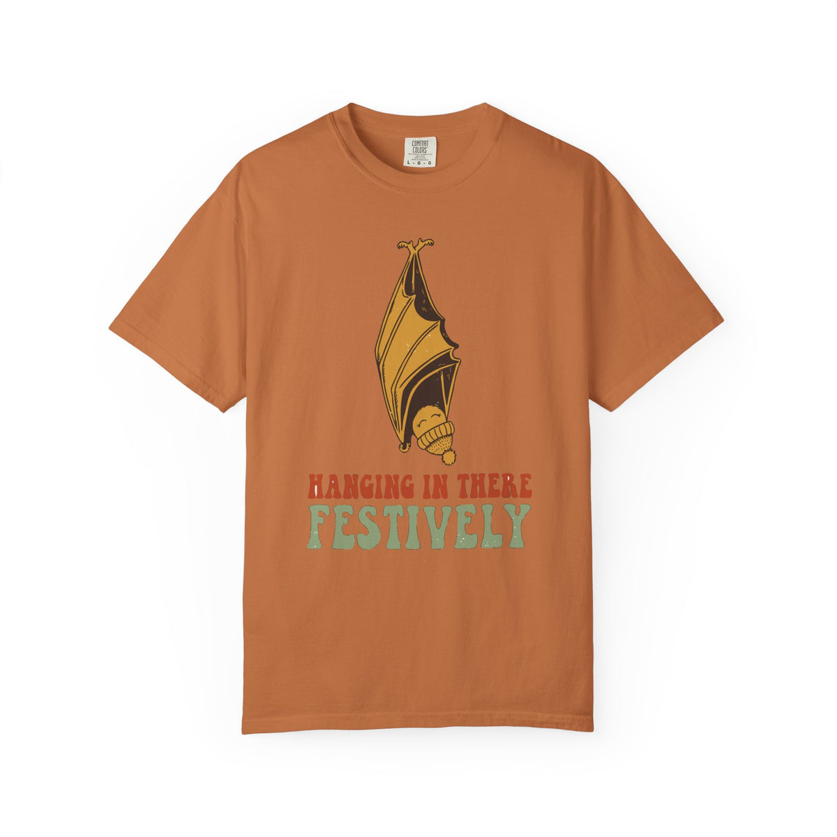 Hanging In There Festively Bat Shirt, Comfort Colors Funny Christmas Bat Tee, Spooky Holiday Gift, Retro Goth Xmas Shirt