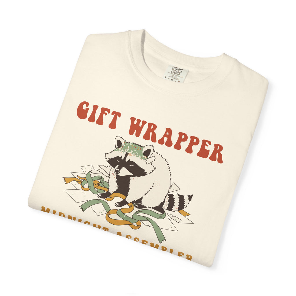 Gift Wrapper Midnight Assembler Resident Mama Shirt, Comfort Colors Funny Christmas Mom Tee, Holiday Mom Gift, Retro Raccoon Tee