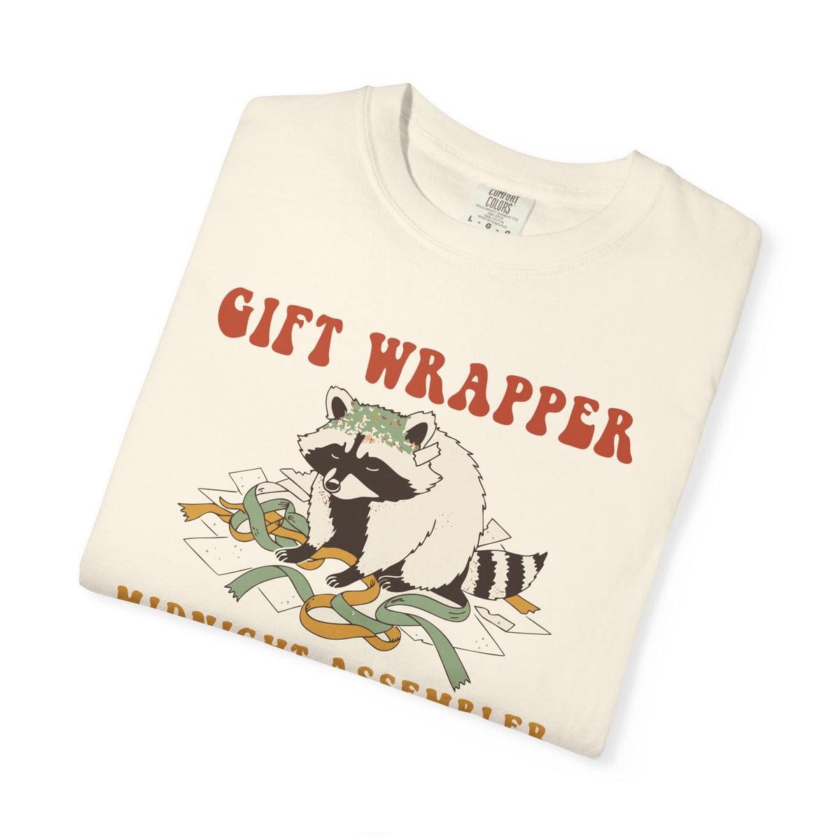Gift Wrapper Midnight Assembler Resident Mama Shirt, Comfort Colors Funny Christmas Mom Tee, Holiday Mom Gift, Retro Raccoon Tee