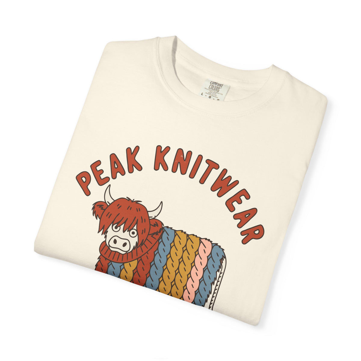 Highland Cow Comfort Colors Shirt, Peak Knitwear Season, Cable Knit Cottagecore Tee, Autumn Fashion Gift