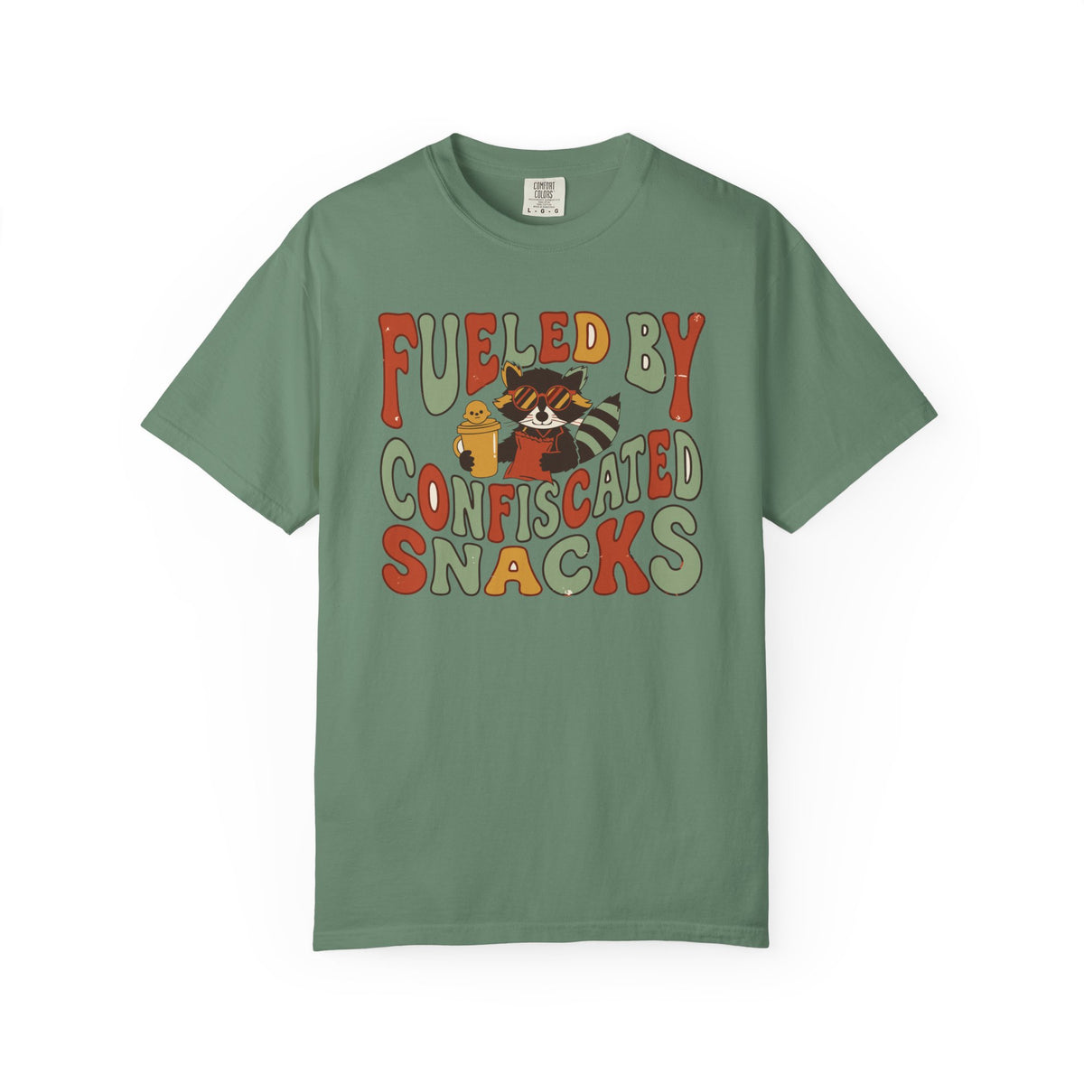 Fueled By Confiscated Snacks Raccoon Mom Shirt, Comfort Colors Funny Mom Tee, Tired Mom Gift, Mother's Day Raccoon Shirt