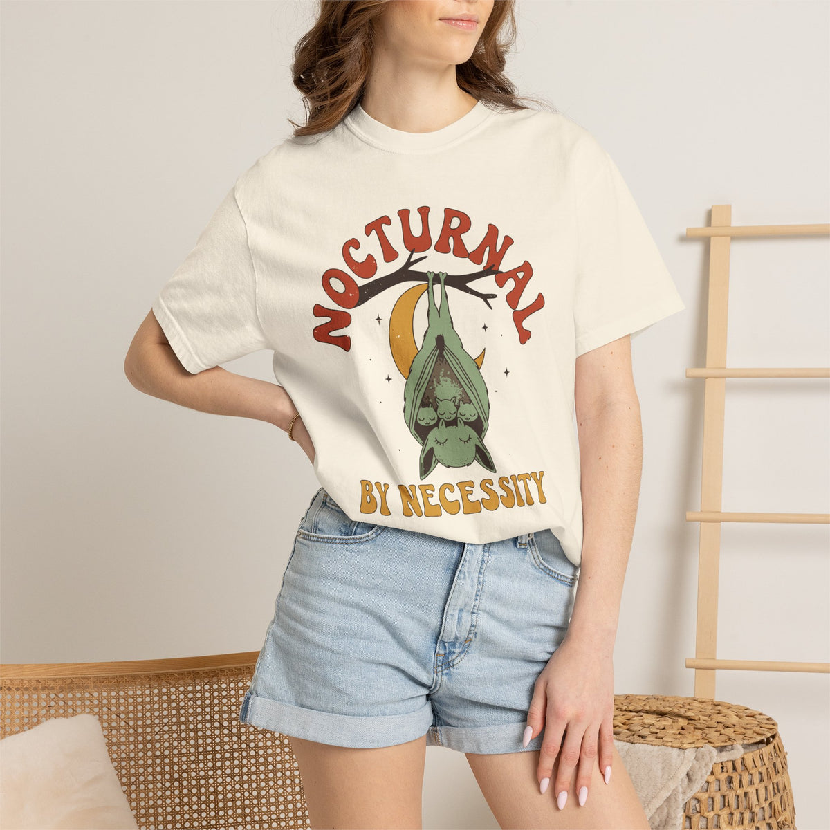 Nocturnal By Necessity Mama Bat Shirt, Comfort Colors Funny Mom Halloween Tee, New Mom Gift, Spooky Cottagecore Shirt