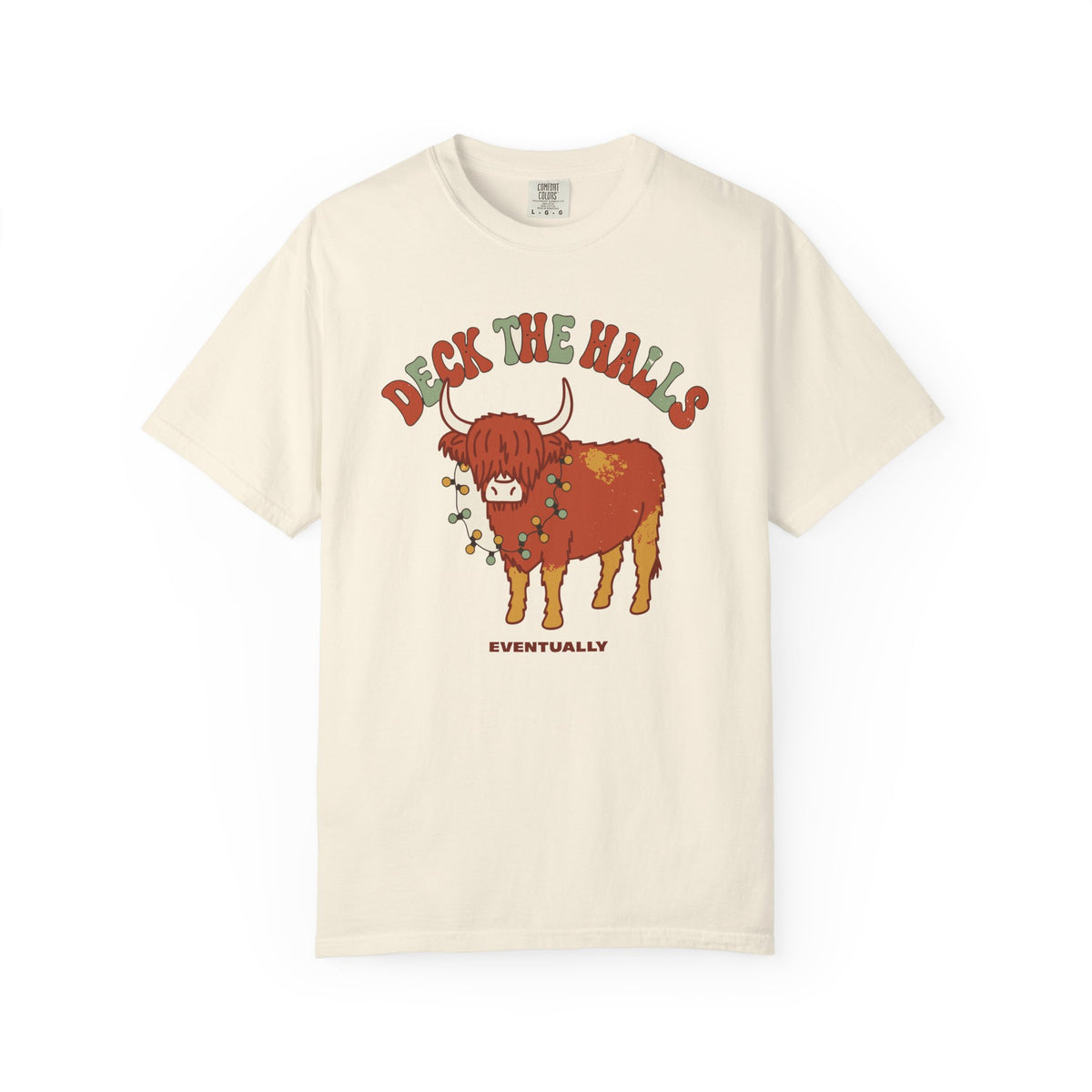 Deck The Halls Eventually Highland Cow Shirt, Comfort Colors Funny Christmas Cow Tee, Cow Lover Holiday Gift, Retro Xmas Shirt