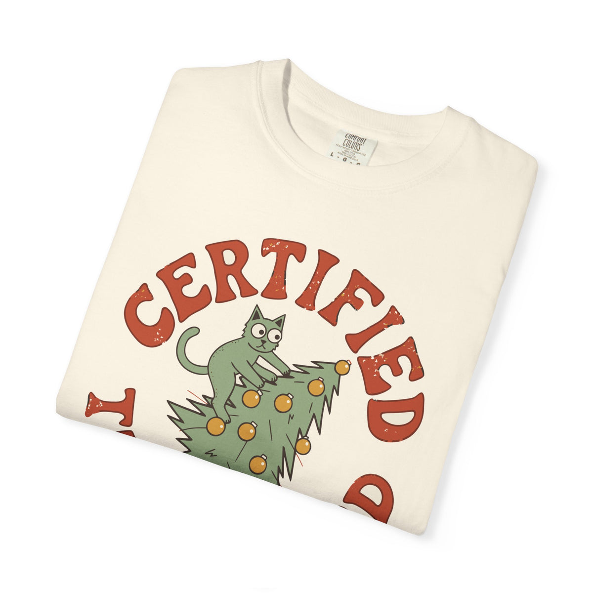 Certified Tree Hazard Cat Shirt, Comfort Colors Funny Christmas Cat Tee, Cat Mom Holiday Gift, Retro Xmas Cat Lover Shirt