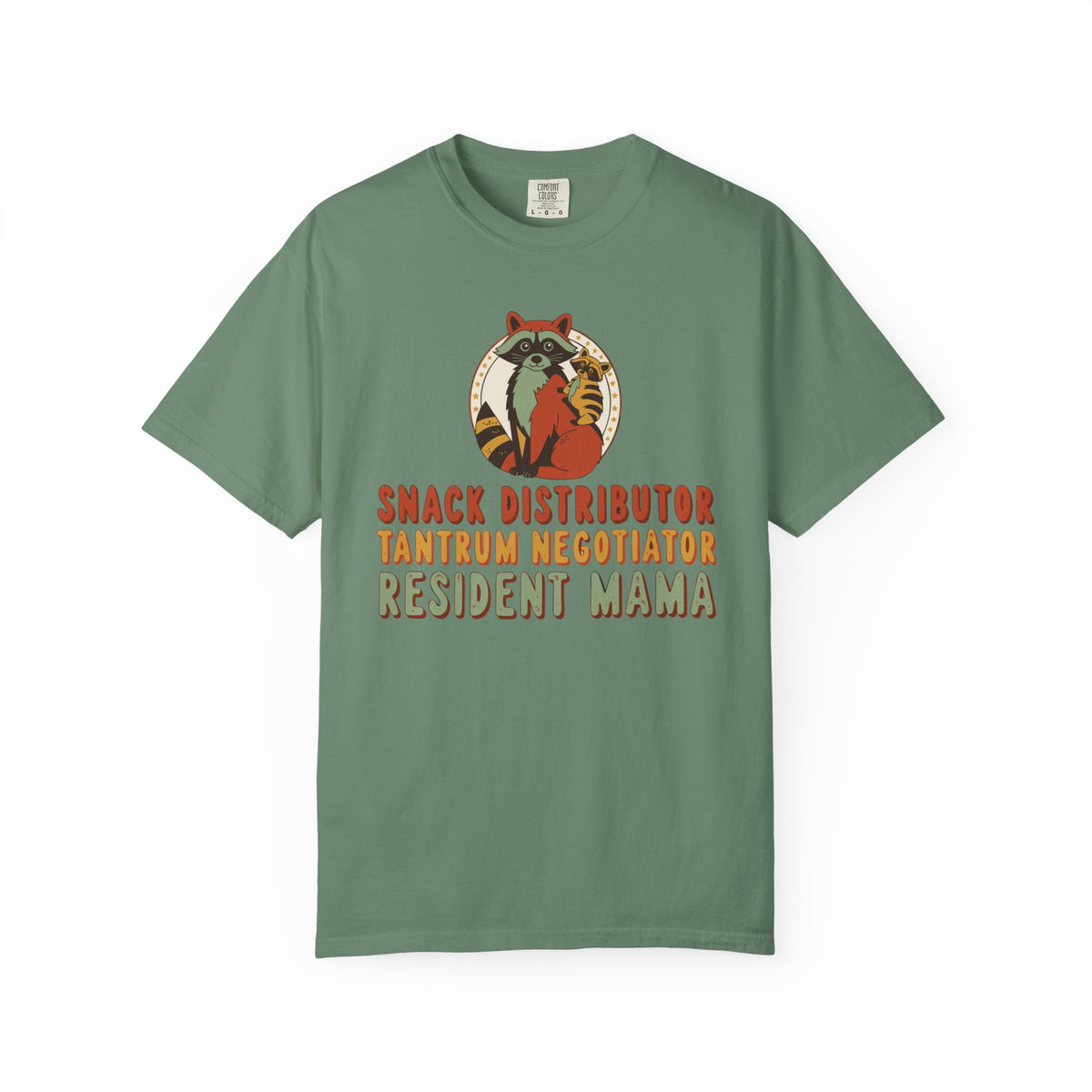 Snack Distributor Tantrum Negotiator Resident Mama Shirt, Comfort Colors Funny Mom Tee, Mom Job Title Gift, Raccoon Mom Shirt