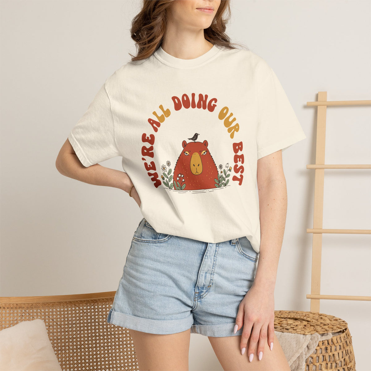 We're All Doing Our Best Capybara Shirt, Comfort Colors Cottagecore Tee, Wholesome Capybara Gift, Cozy Retro Animal Shirt