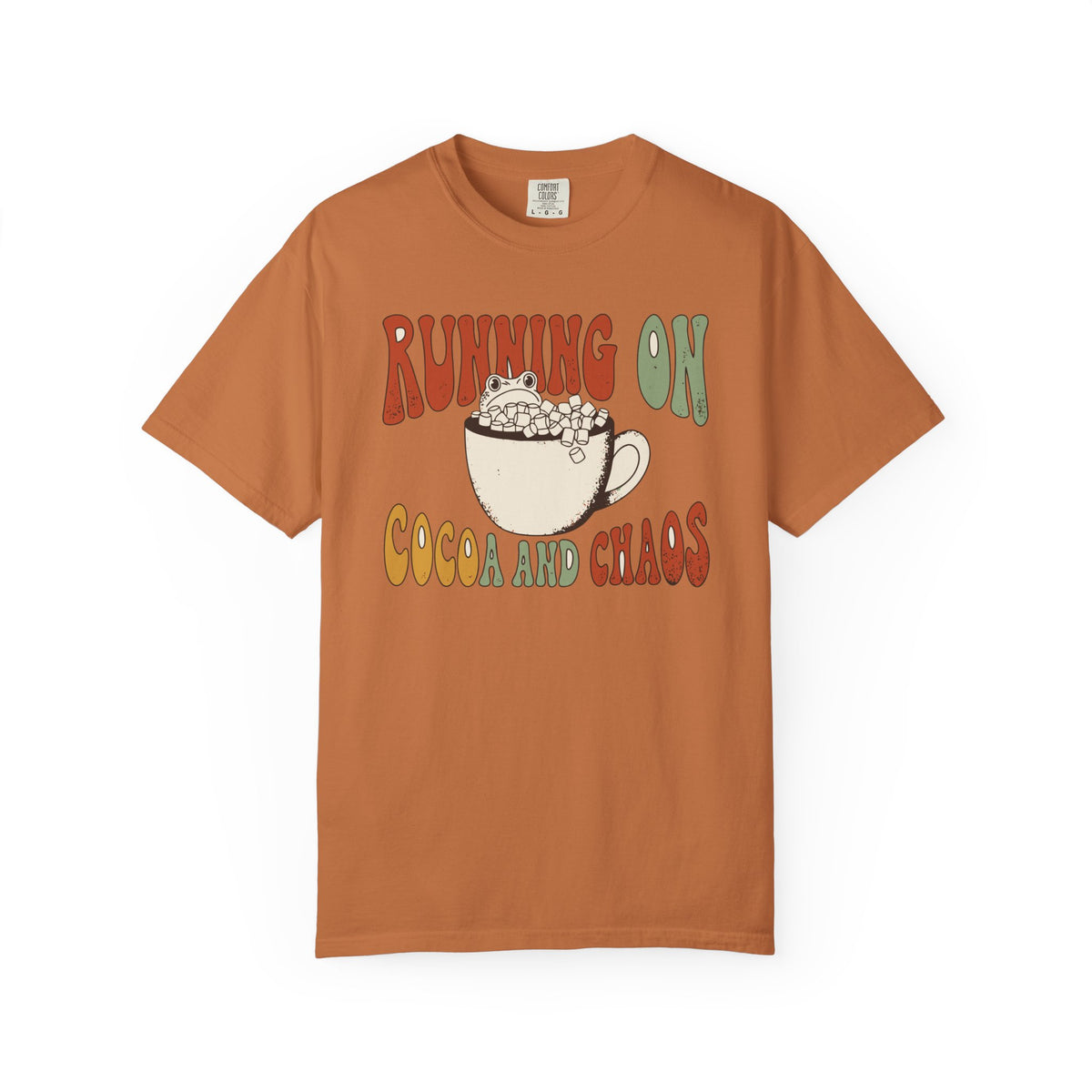 Running On Cocoa And Chaos Shirt, Comfort Colors Funny Christmas Mom Tee, Hot Chocolate Lover Gift, Retro Winter Frog Shirt
