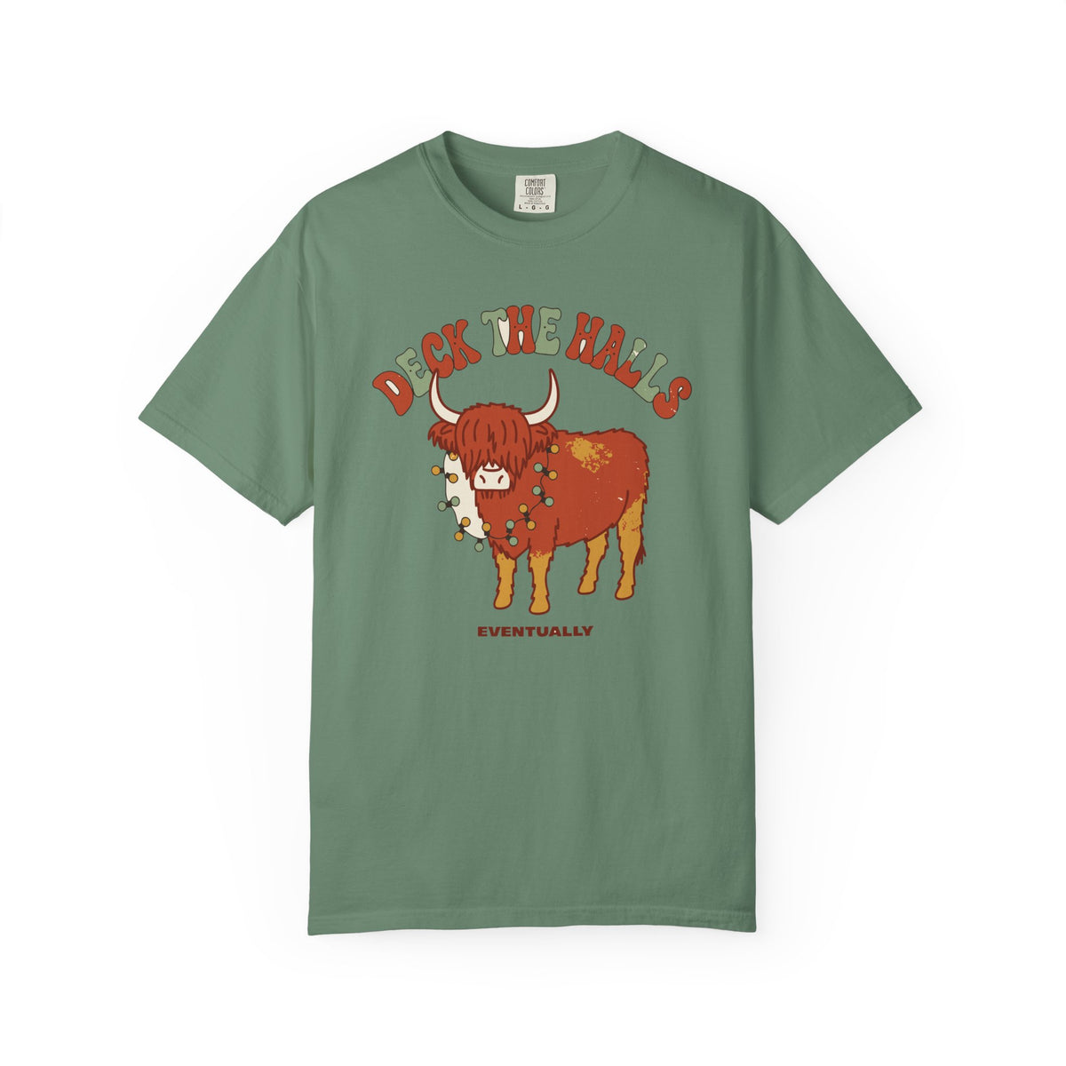 Deck The Halls Eventually Highland Cow Shirt, Comfort Colors Funny Christmas Cow Tee, Cow Lover Holiday Gift, Retro Xmas Shirt
