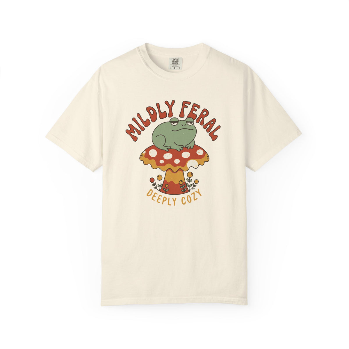 Mildly Feral Deeply Cozy Frog Shirt, Comfort Colors Cottagecore Mushroom Tee, Retro Frog Lover Gift, Funny Introvert Shirt