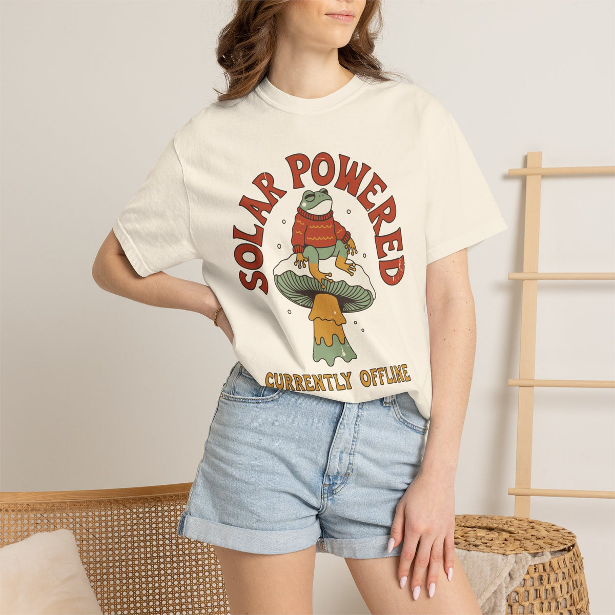 Solar Powered Currently Offline Frog Shirt, Comfort Colors Cozy Winter Frog Tee, Funny Cottagecore Gift, Retro Mushroom Shirt