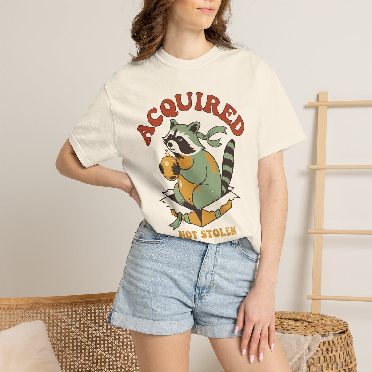 Acquired Not Stolen Raccoon Shirt, Comfort Colors Funny Christmas Trash Panda Tee, Sarcastic Holiday Gift, Retro Xmas Raccoon