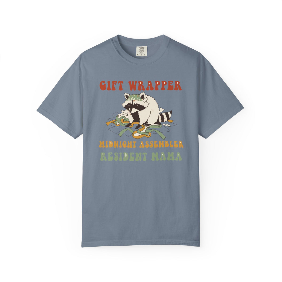 Gift Wrapper Midnight Assembler Resident Mama Shirt, Comfort Colors Funny Christmas Mom Tee, Holiday Mom Gift, Retro Raccoon Tee