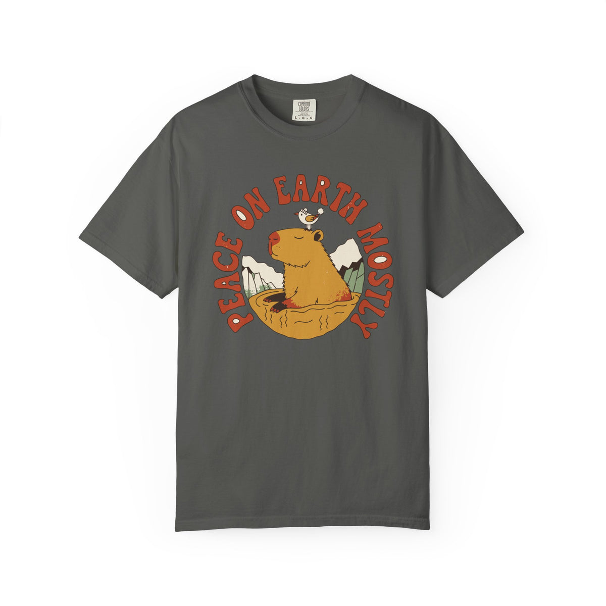Peace On Earth Mostly Capybara Shirt, Comfort Colors Funny Christmas Capybara Tee, Calm Holiday Gift, Retro Hot Spring Shirt