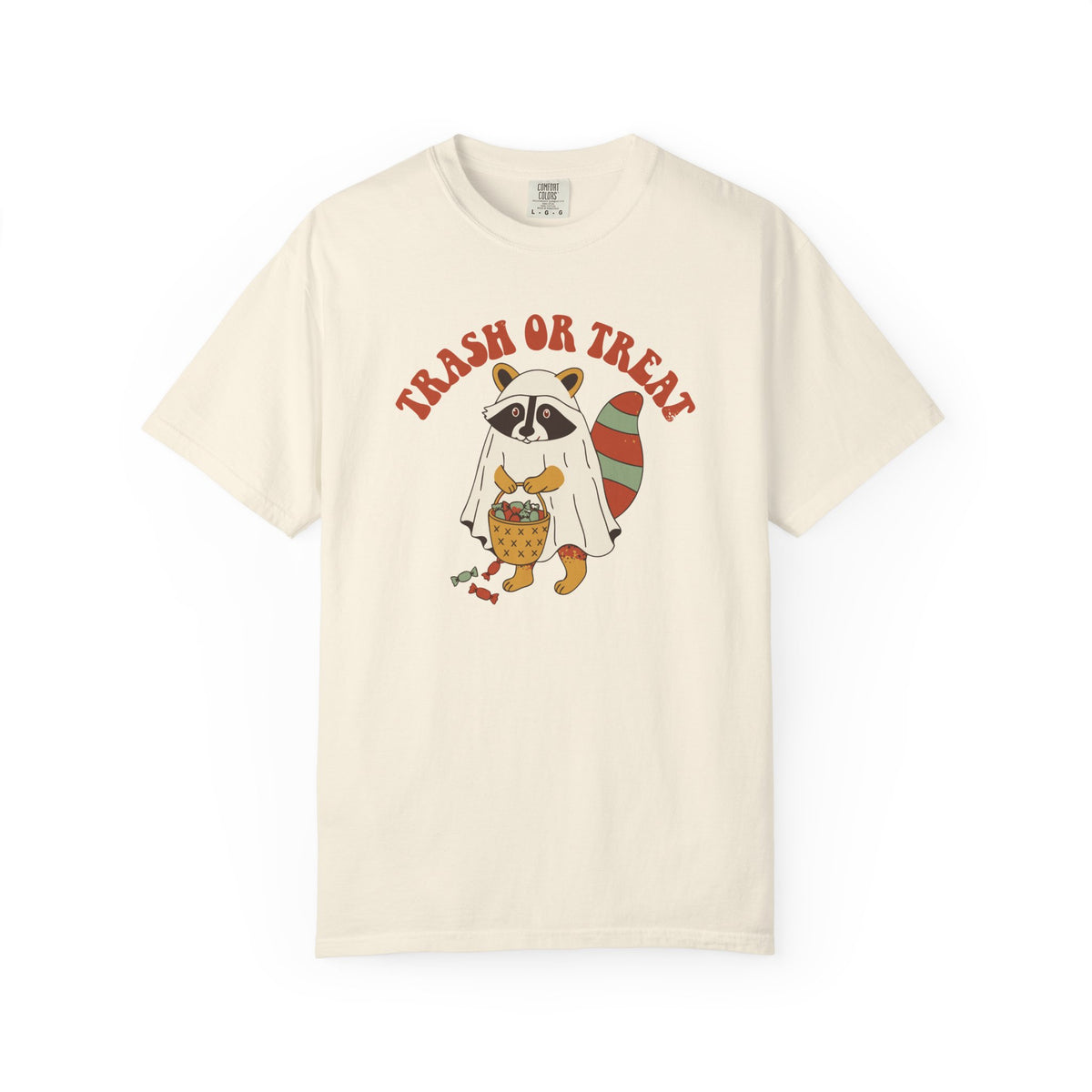 Trash Or Treat Raccoon Ghost Shirt, Comfort Colors Funny Halloween Tee, Trash Panda Halloween Gift, Retro Spooky Shirt