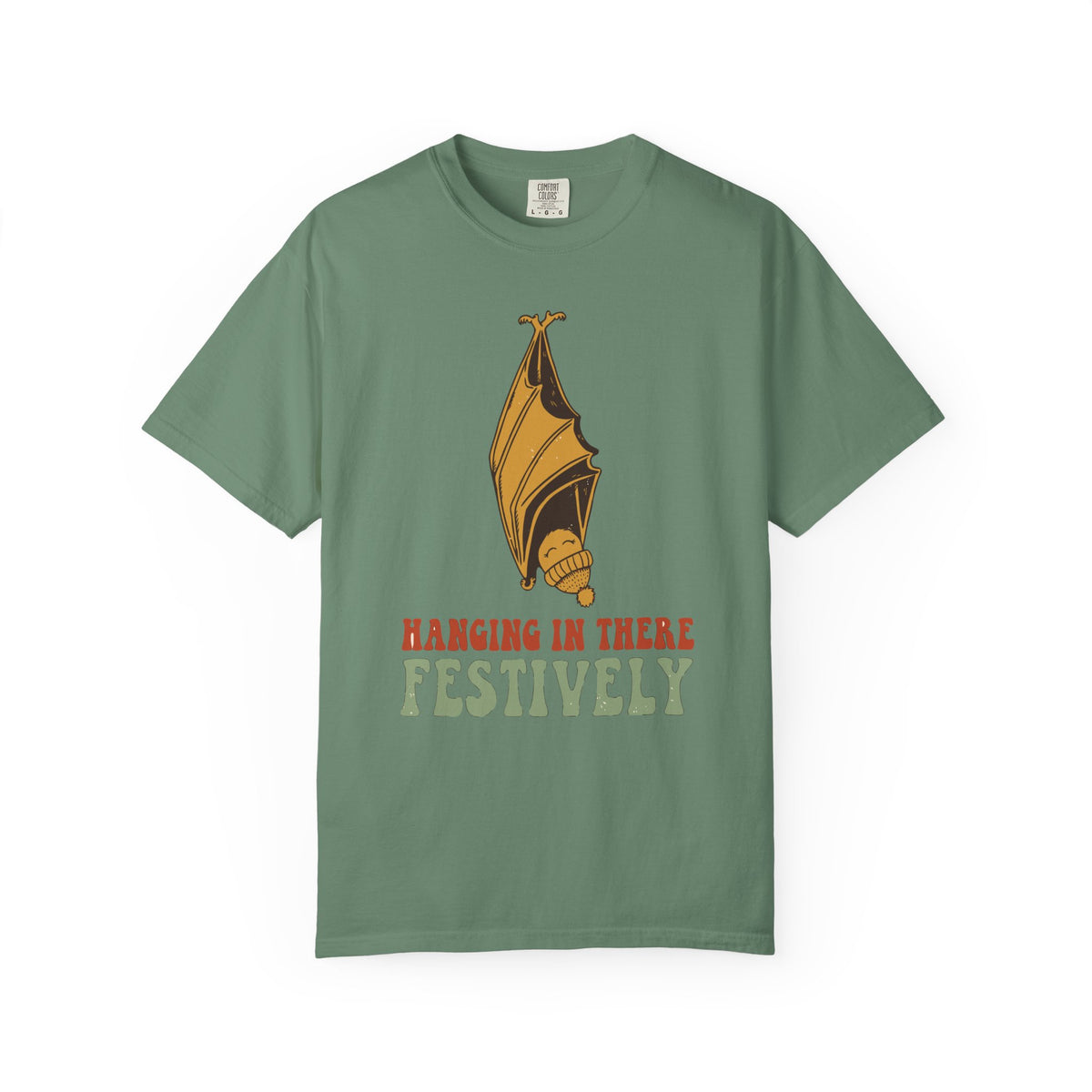 Hanging In There Festively Bat Shirt, Comfort Colors Funny Christmas Bat Tee, Spooky Holiday Gift, Retro Goth Xmas Shirt