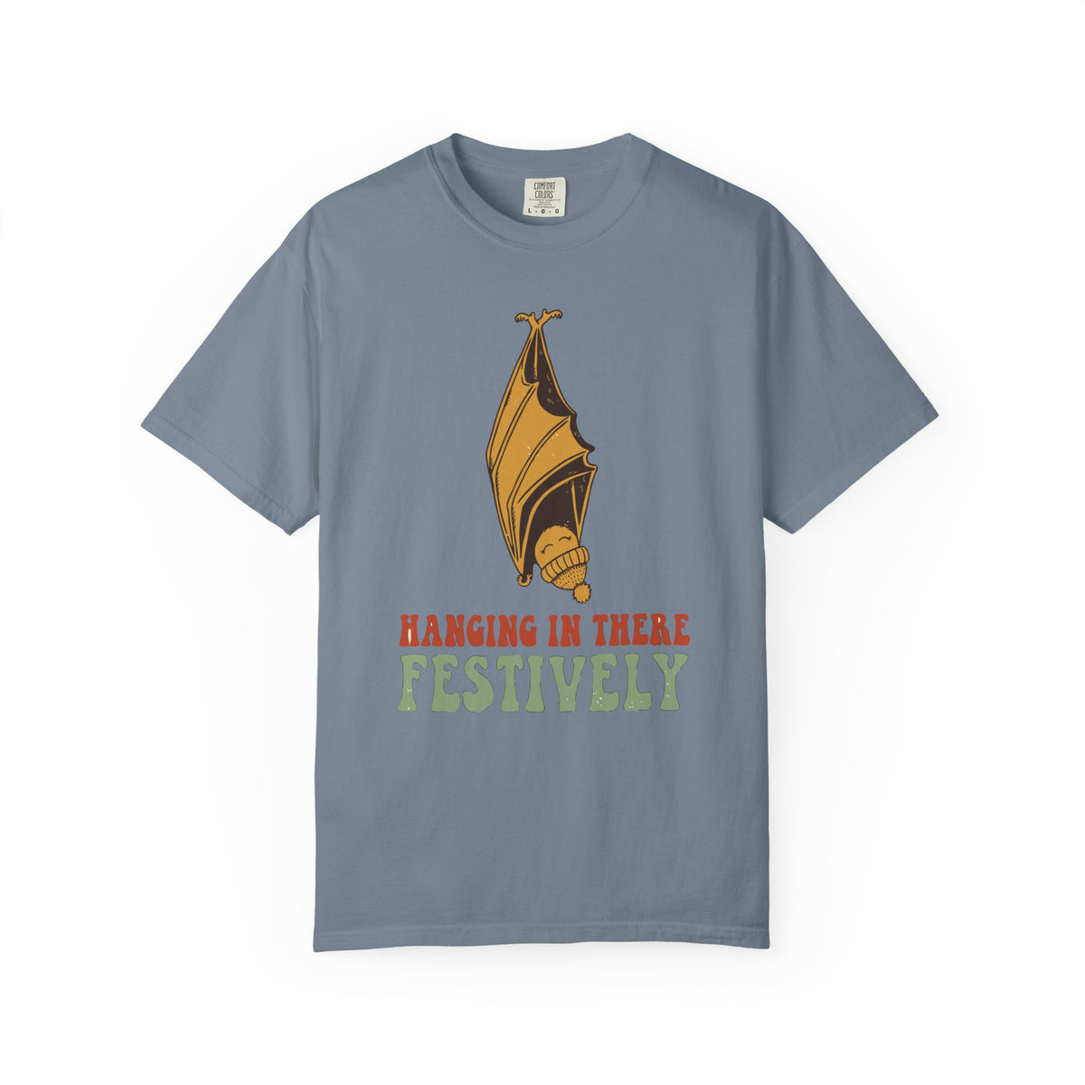 Hanging In There Festively Bat Shirt, Comfort Colors Funny Christmas Bat Tee, Spooky Holiday Gift, Retro Goth Xmas Shirt