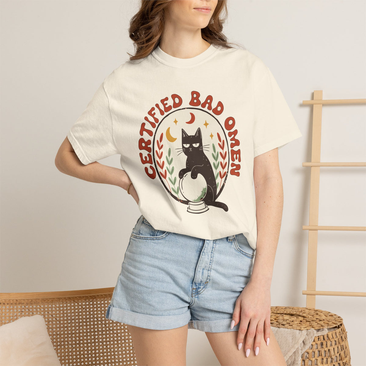 Certified Bad Omen Black Cat Shirt, Comfort Colors Halloween Tee, Funny Cat Lover Gift, Witchy Retro Shirt, Spooky Cat Gift