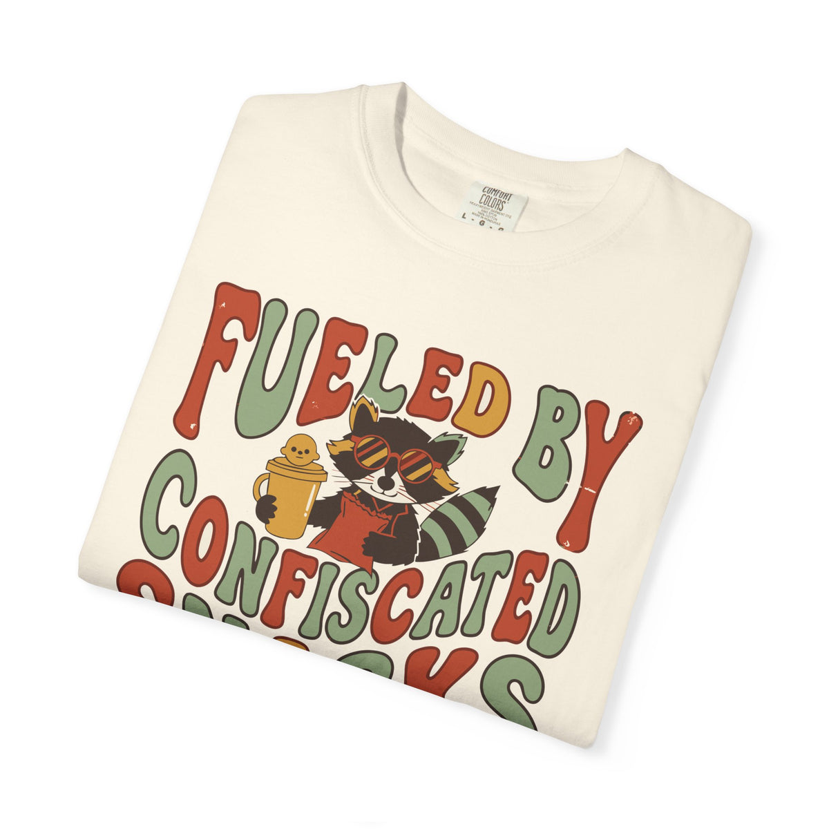 Fueled By Confiscated Snacks Raccoon Mom Shirt, Comfort Colors Funny Mom Tee, Tired Mom Gift, Mother's Day Raccoon Shirt