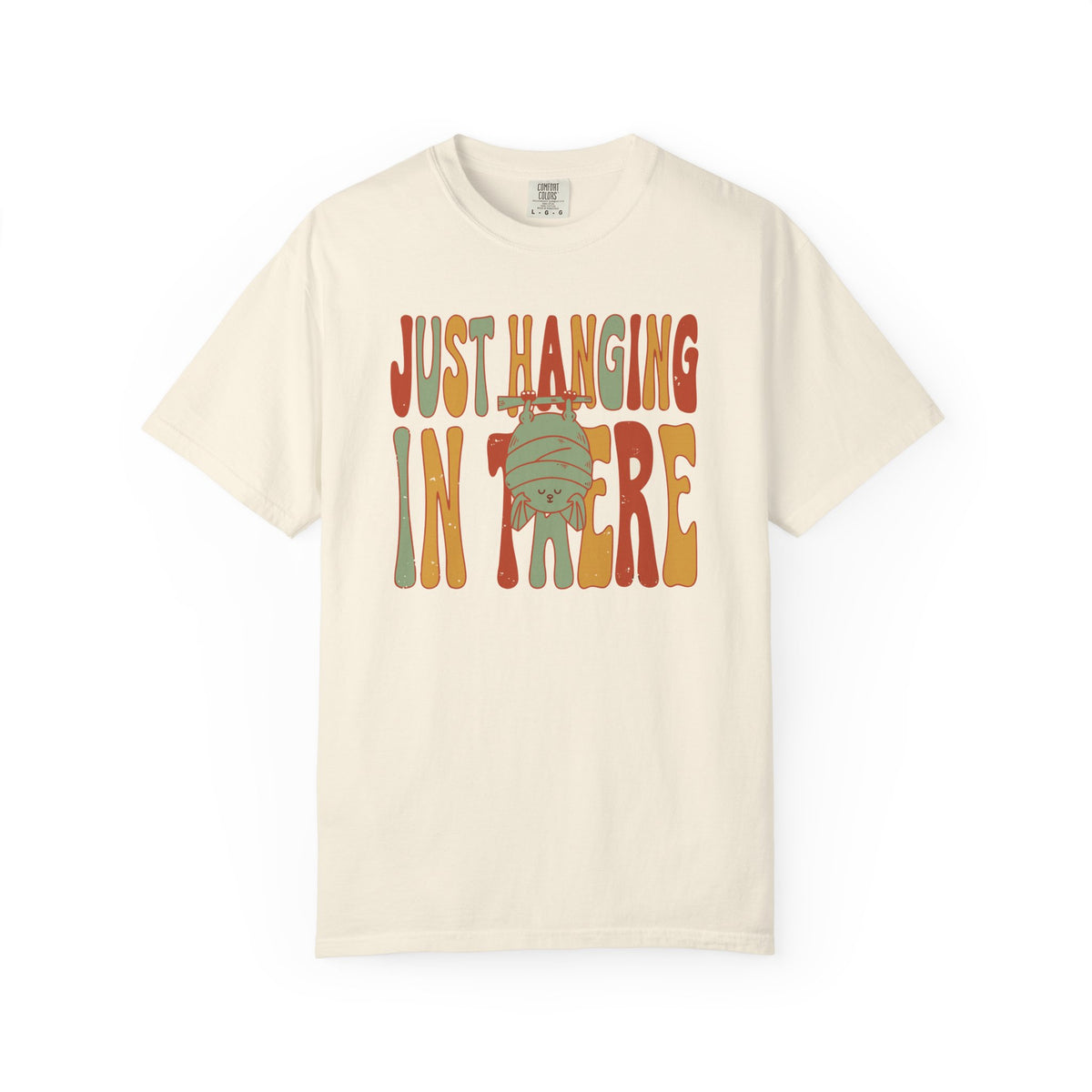 Just Hanging In There Bat Shirt, Comfort Colors Cute Bat Tee, Funny Halloween Gift, Retro Spooky Animal Shirt, Encouragement Gift