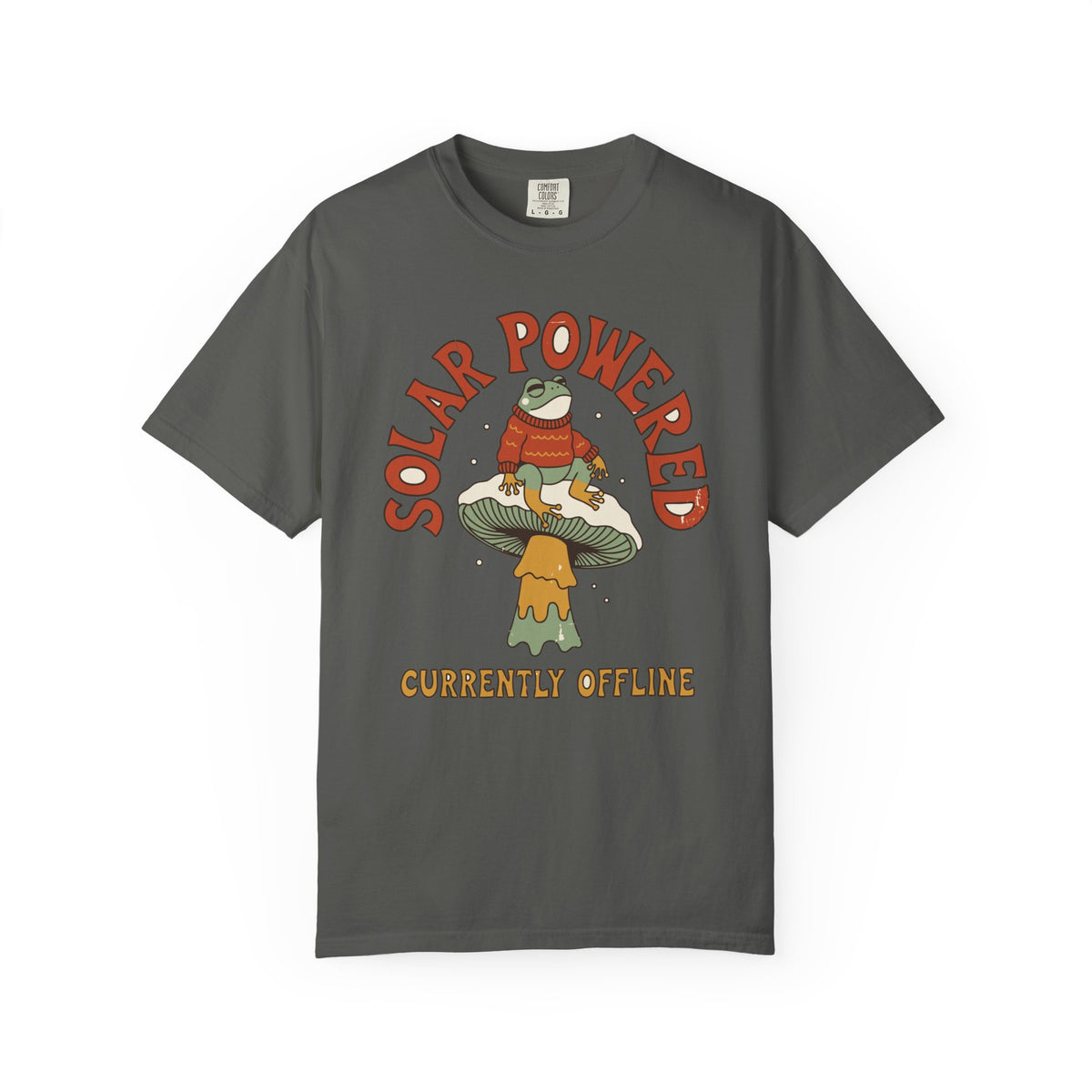Solar Powered Currently Offline Frog Shirt, Comfort Colors Cozy Winter Frog Tee, Funny Cottagecore Gift, Retro Mushroom Shirt