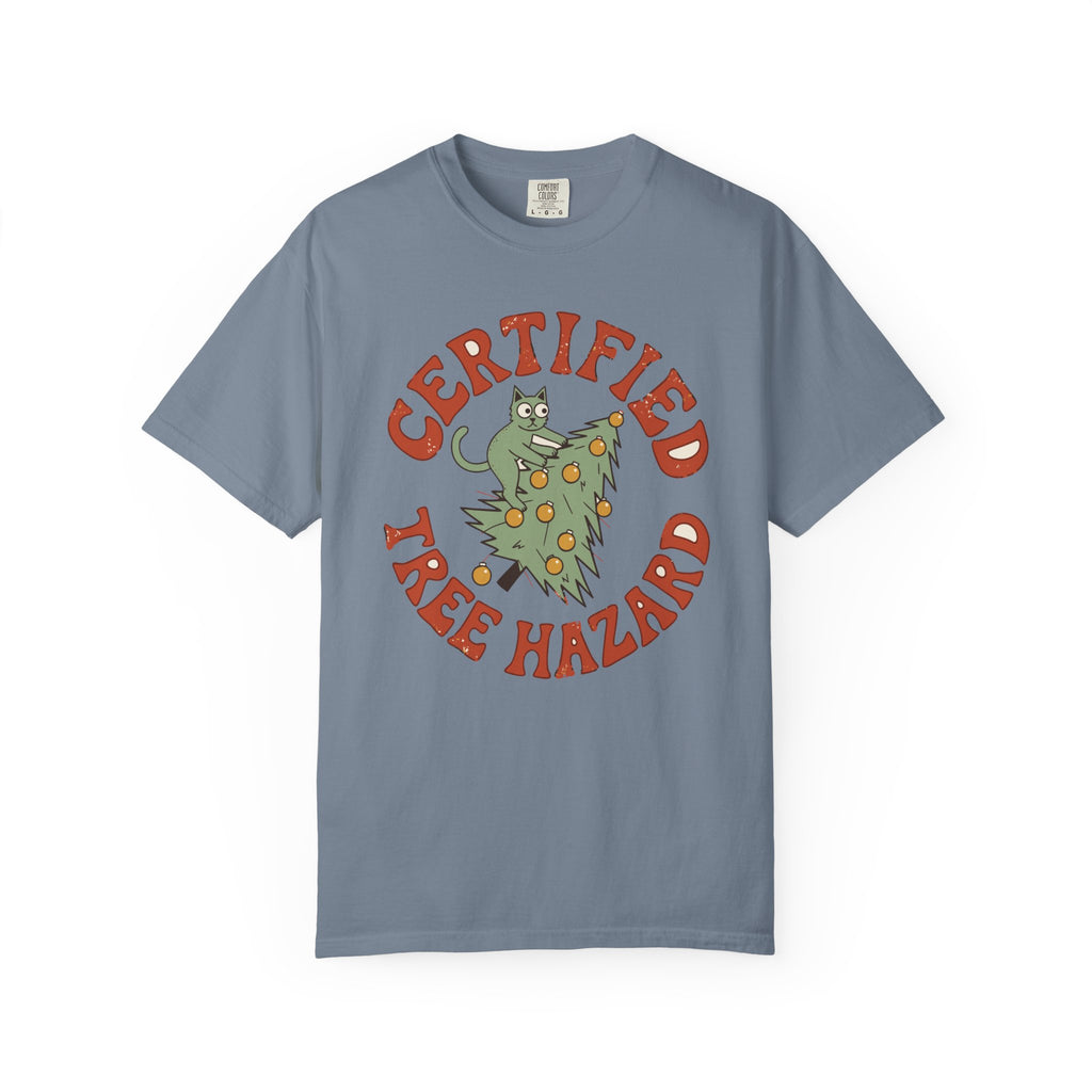Certified Tree Hazard Cat Shirt, Comfort Colors Funny Christmas Cat Tee, Cat Mom Holiday Gift, Retro Xmas Cat Lover Shirt