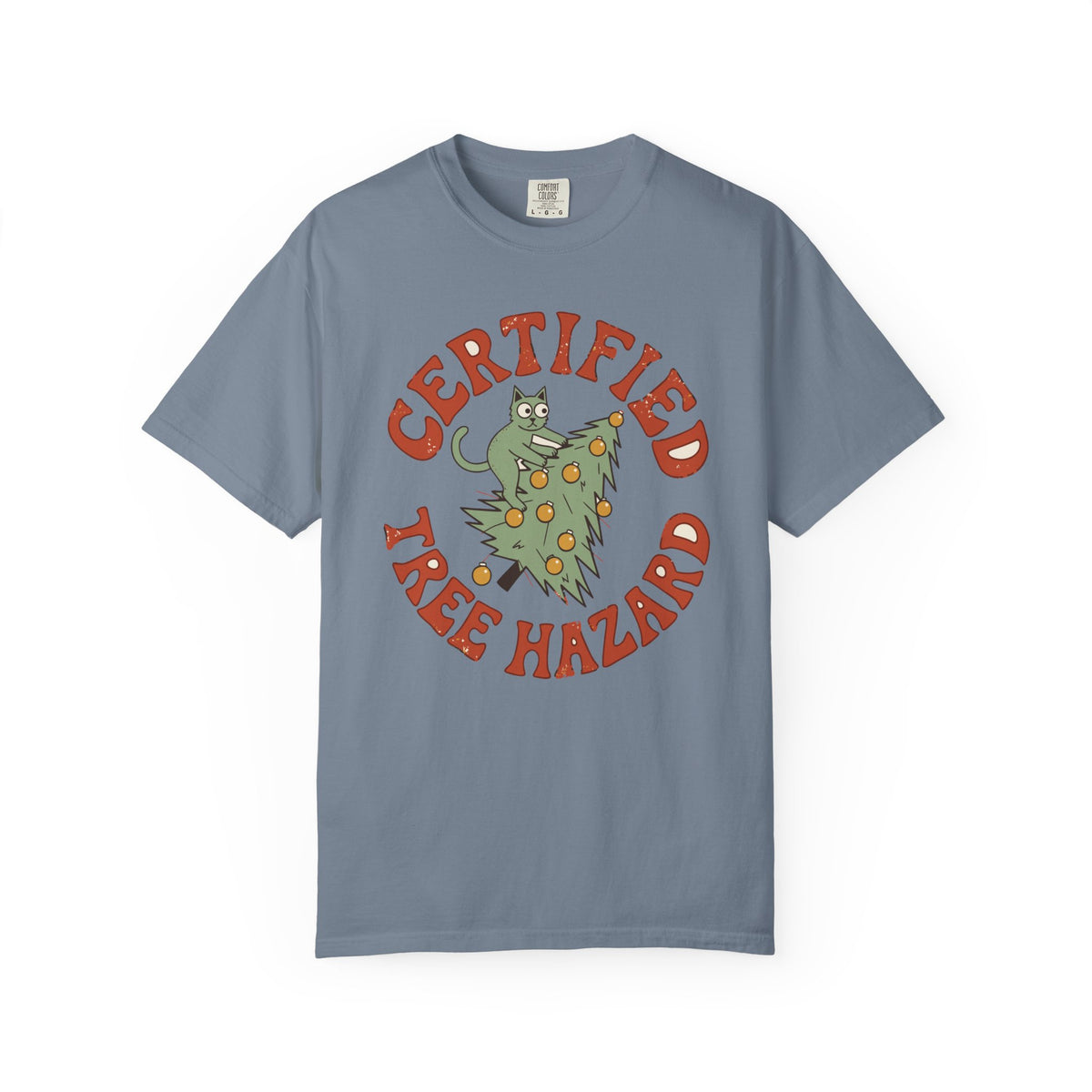 Certified Tree Hazard Cat Shirt, Comfort Colors Funny Christmas Cat Tee, Cat Mom Holiday Gift, Retro Xmas Cat Lover Shirt