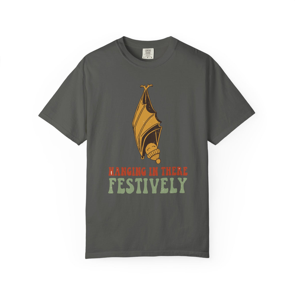 Hanging In There Festively Bat Shirt, Comfort Colors Funny Christmas Bat Tee, Spooky Holiday Gift, Retro Goth Xmas Shirt