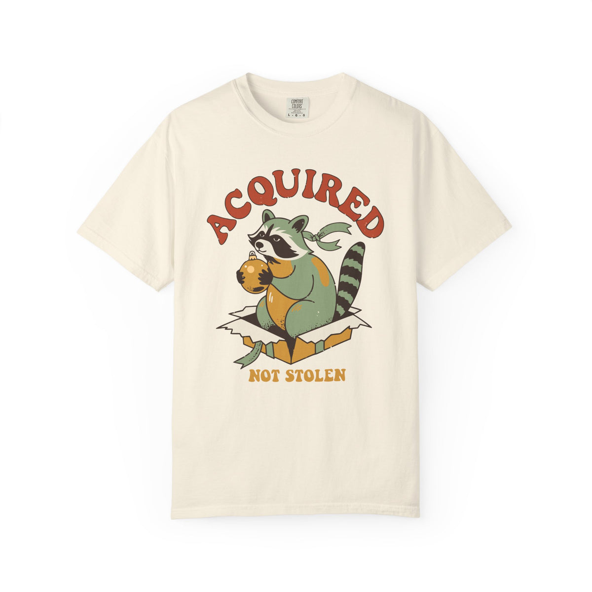 Acquired Not Stolen Raccoon Shirt, Comfort Colors Funny Christmas Trash Panda Tee, Sarcastic Holiday Gift, Retro Xmas Raccoon