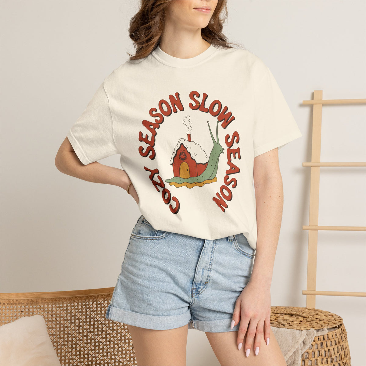 Cozy Season Slow Season Snail Shirt, Comfort Colors Cottagecore Winter Tee, Cozy Homebody Gift, Retro Snail Cottage Shirt