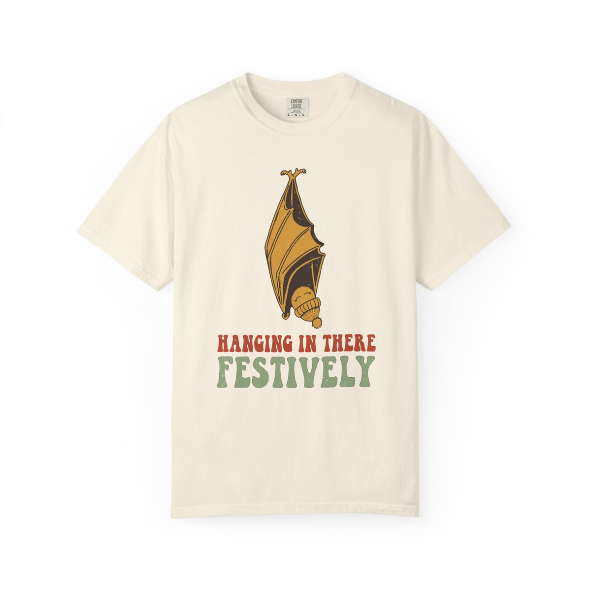 Hanging In There Festively Bat Shirt, Comfort Colors Funny Christmas Bat Tee, Spooky Holiday Gift, Retro Goth Xmas Shirt