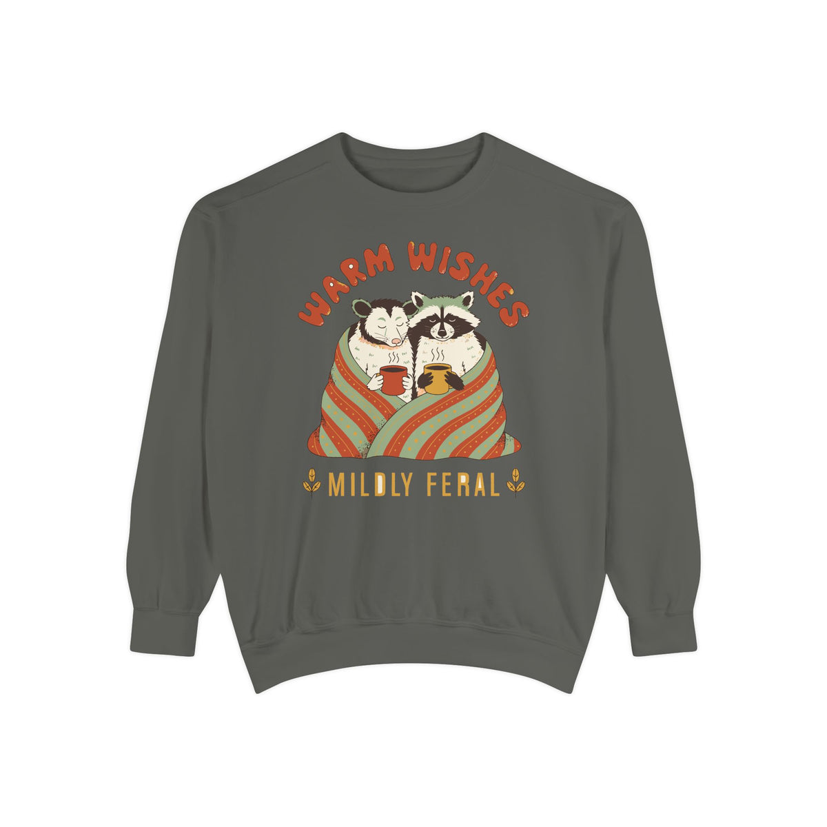 Warm Wishes Mildly Feral Sweatshirt, Comfort Colors Funny Christmas Possum Raccoon Crewneck, Cozy Holiday Gift, Retro Winter Animal Shirt