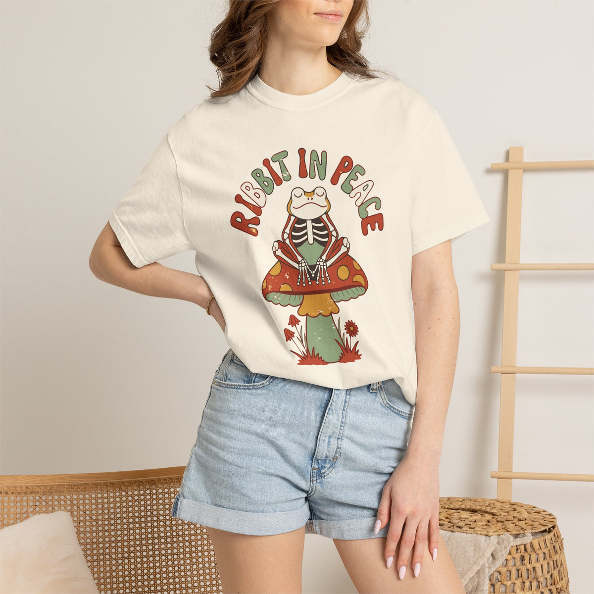 Ribbit In Peace Skeleton Frog Shirt, Comfort Colors Halloween Tee, Funny Spooky Frog Gift, Cottagecore Halloween Shirt
