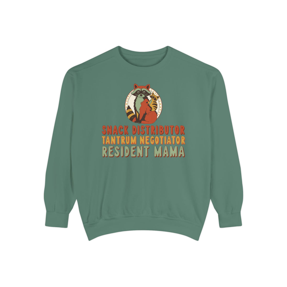 Snack Distributor Tantrum Negotiator Resident Mama Sweatshirt, Comfort Colors Funny Mom Crewneck, Mom Job Title Gift, Raccoon Mom Shirt