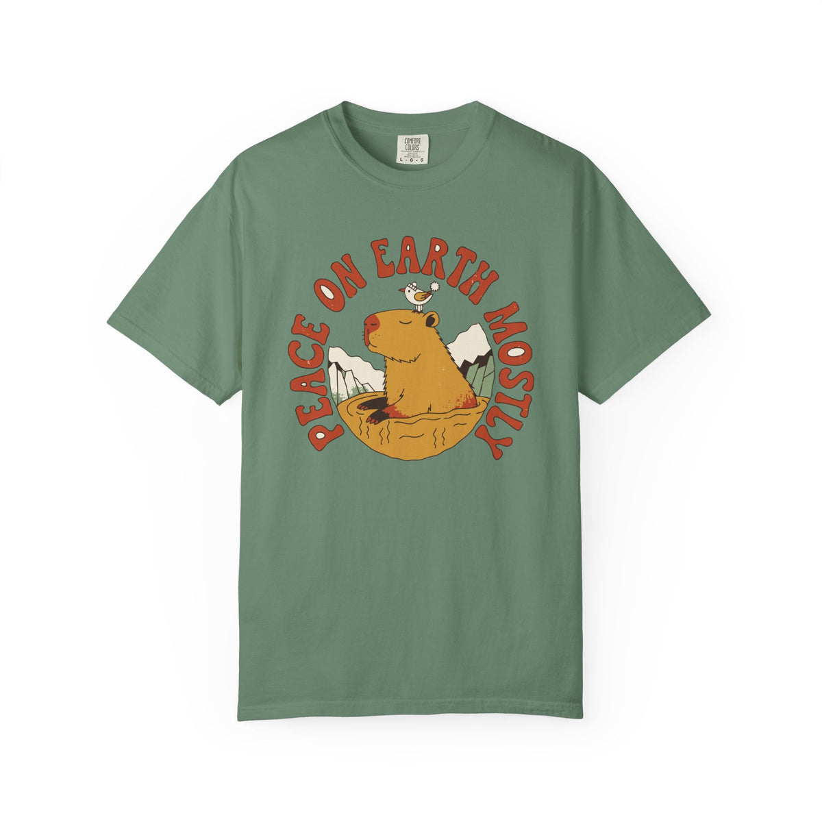 Peace On Earth Mostly Capybara Shirt, Comfort Colors Funny Christmas Capybara Tee, Calm Holiday Gift, Retro Hot Spring Shirt