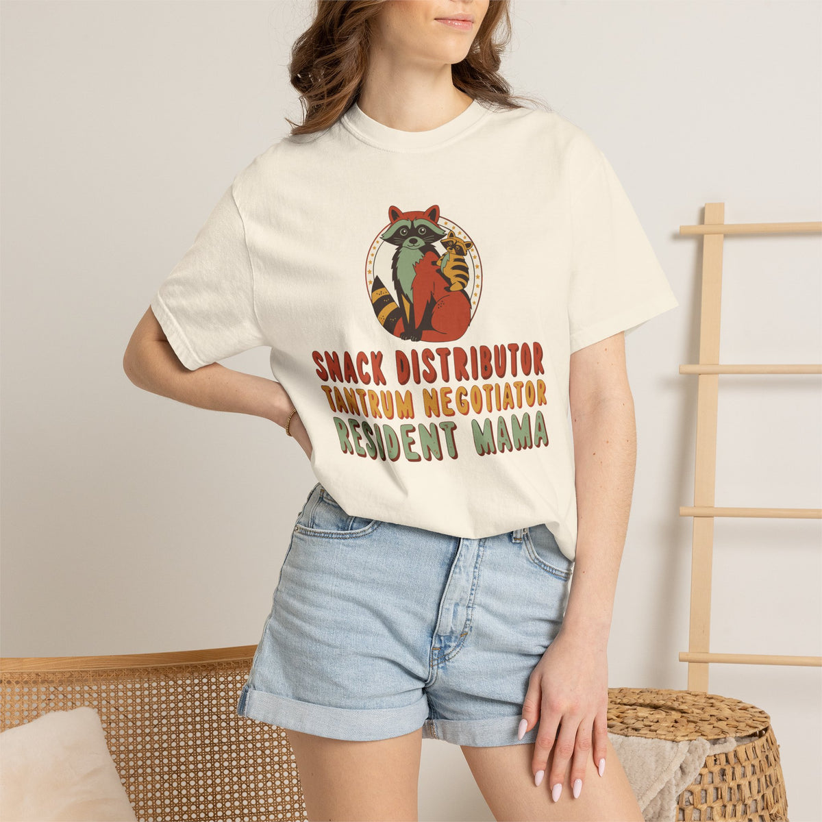 Snack Distributor Tantrum Negotiator Resident Mama Shirt, Comfort Colors Funny Mom Tee, Mom Job Title Gift, Raccoon Mom Shirt