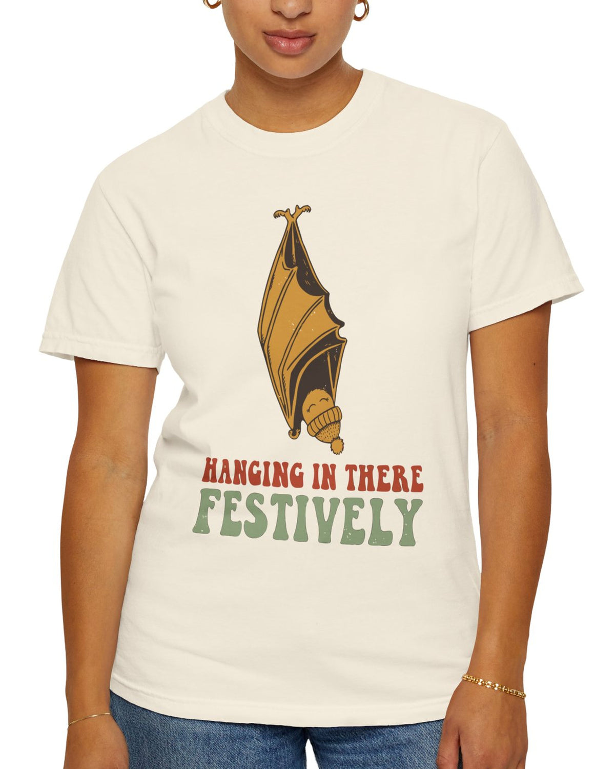 Hanging In There Festively Bat Shirt, worn by a model