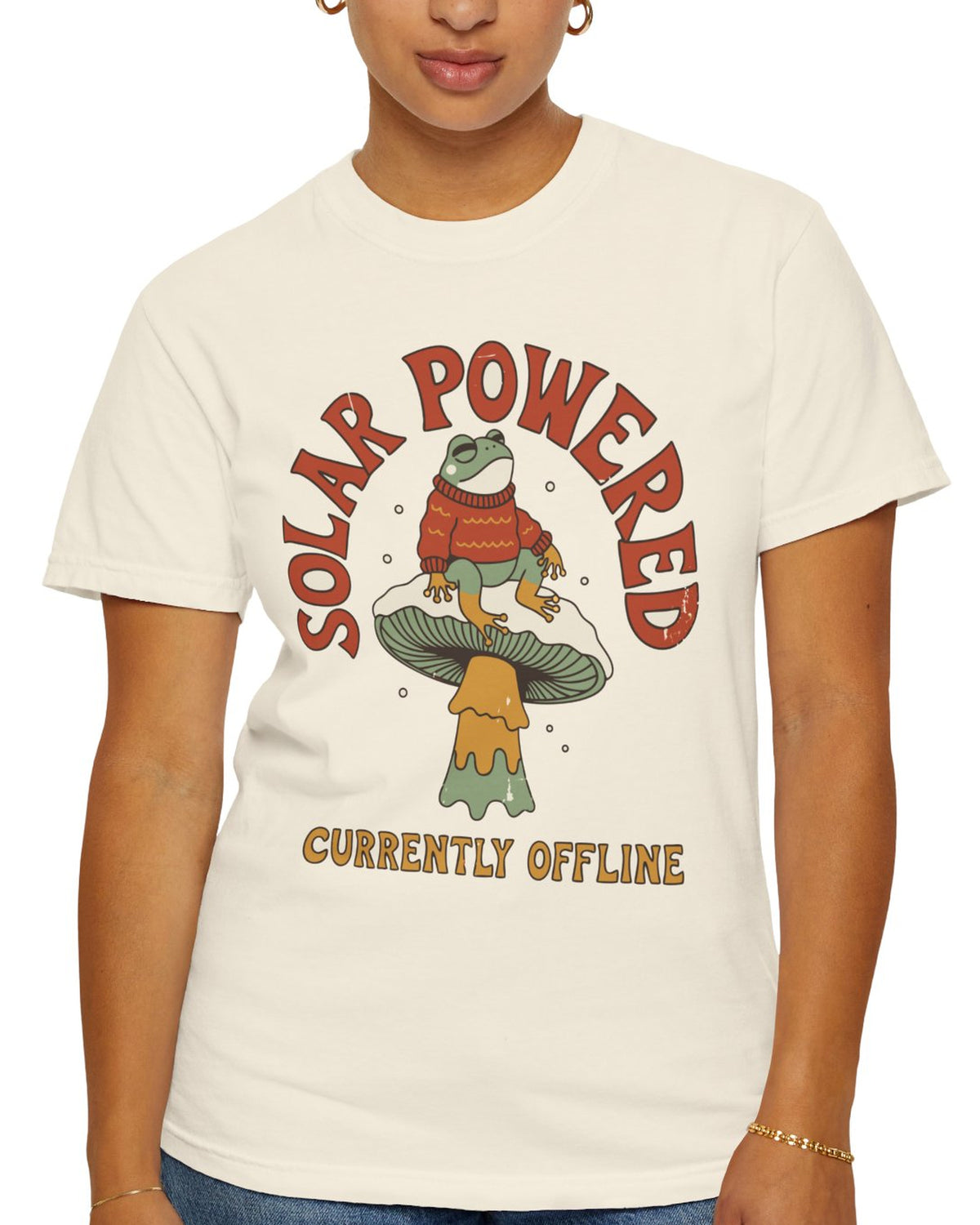 Solar Powered Currently Offline Frog Shirt, worn by a model