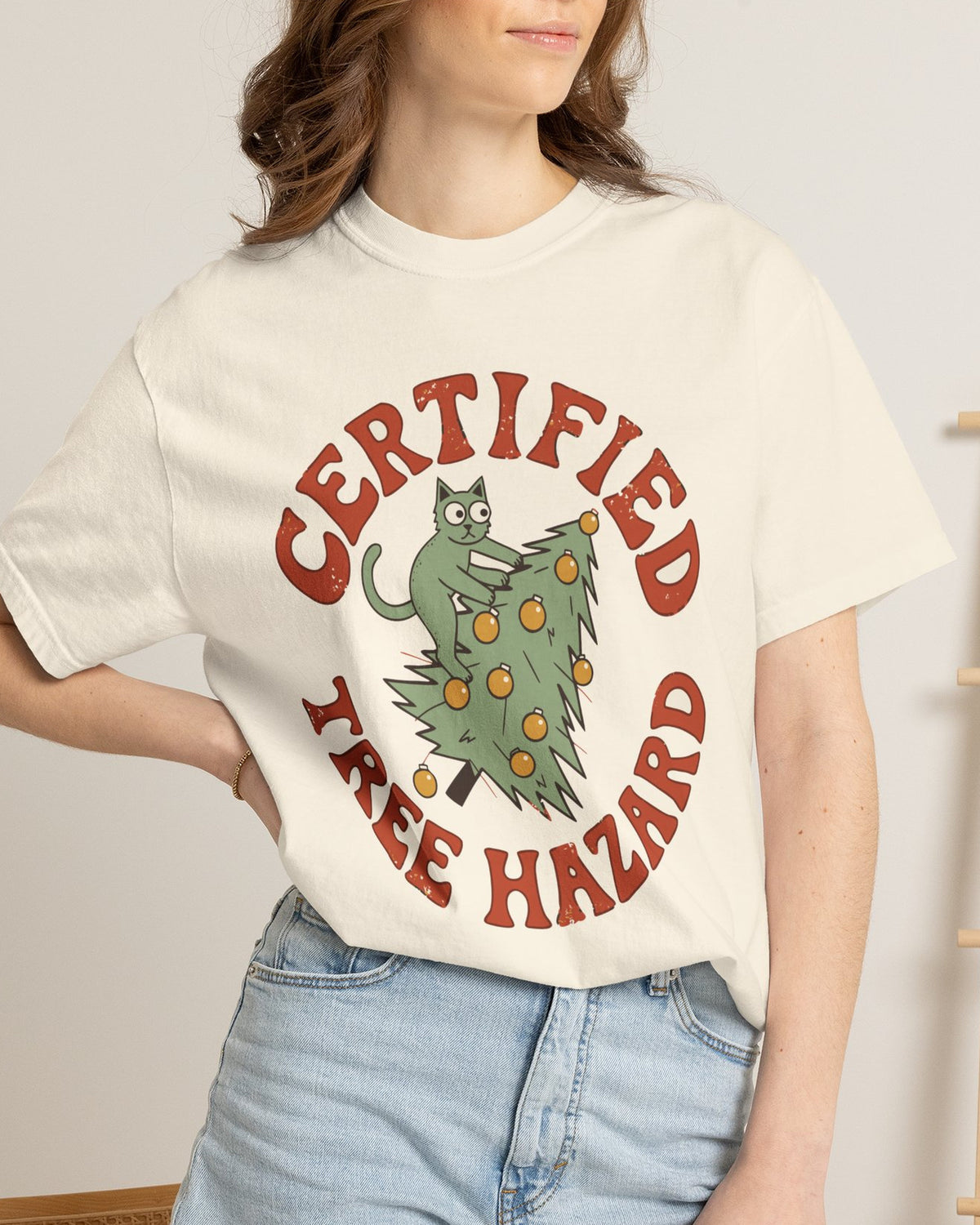Certified Tree Hazard Cat Shirt, worn by a model