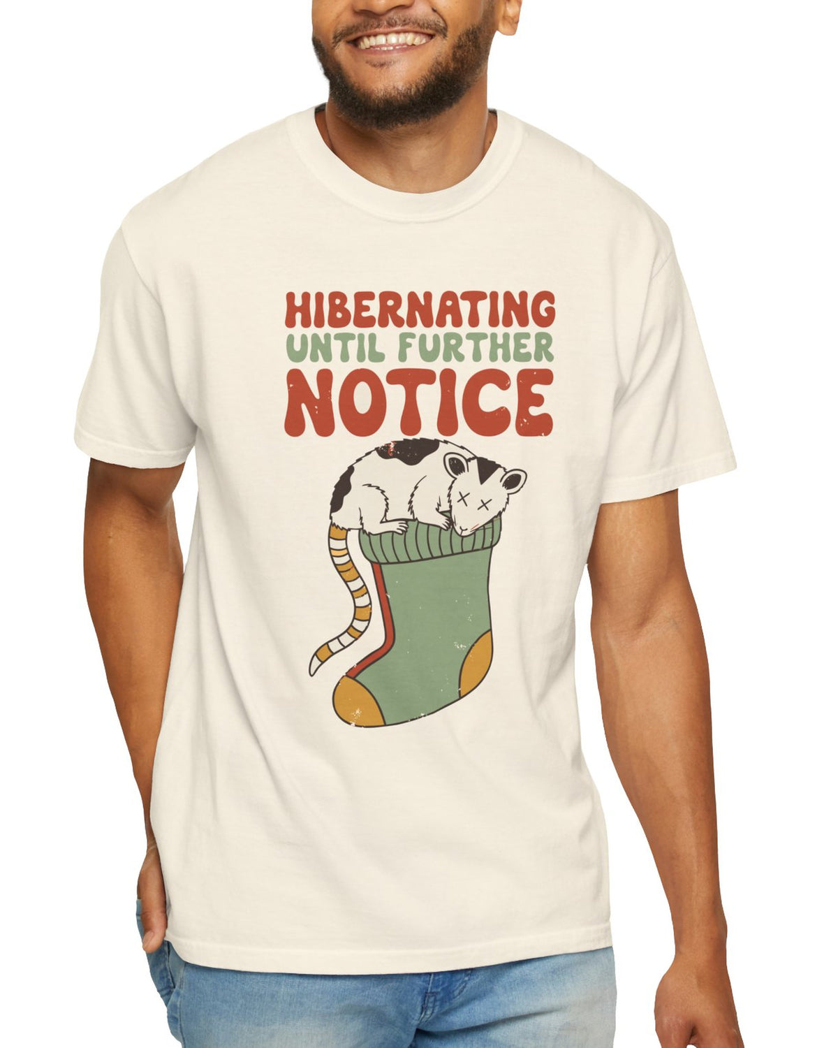 Hibernating Until Further Notice Possum Shirt, worn by a model