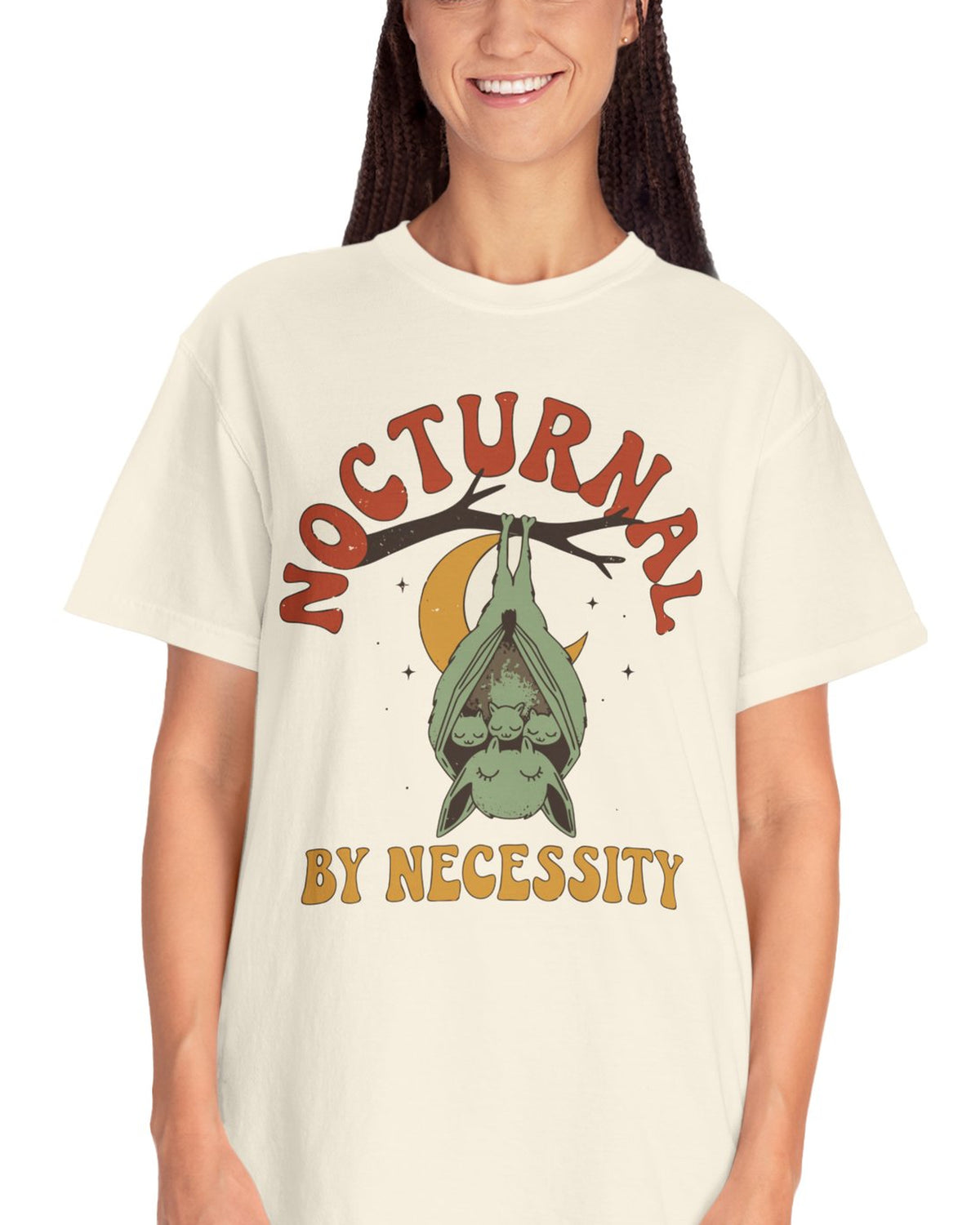 Nocturnal By Necessity Mama Bat Shirt, worn by a model