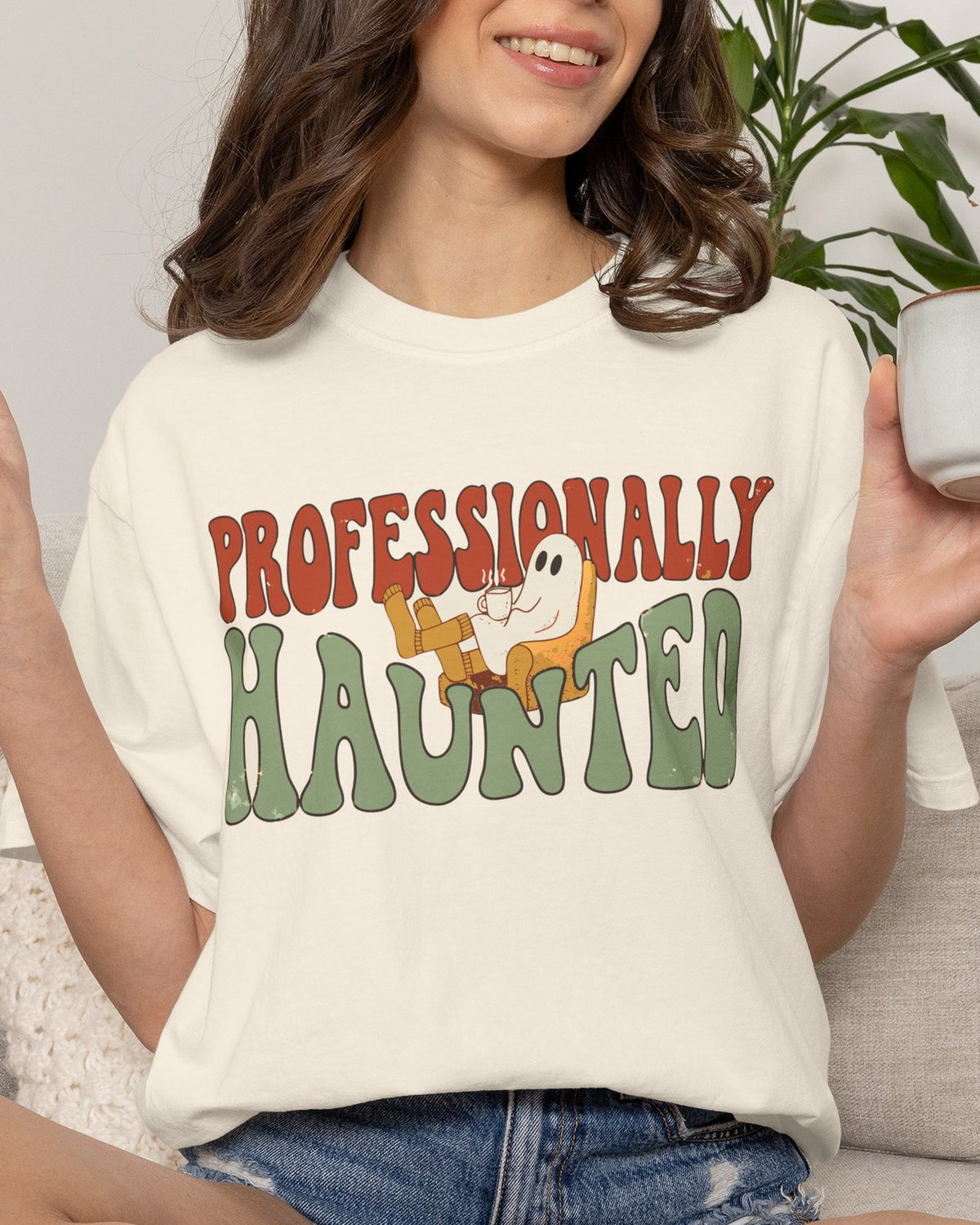 Professionally Haunted Ghost Shirt, worn by a model