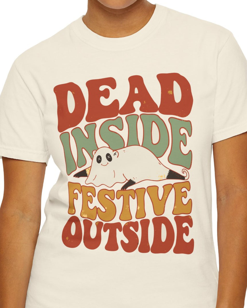 Dead Inside Festive Outside Possum Shirt, worn by a model
