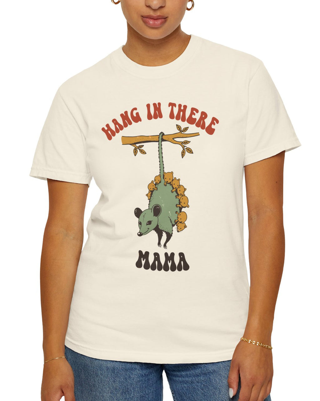 Hang In There Mama Possum Shirt, worn by a model