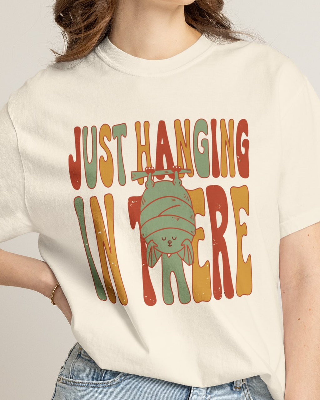 Just Hanging In There Bat Shirt, worn by a model